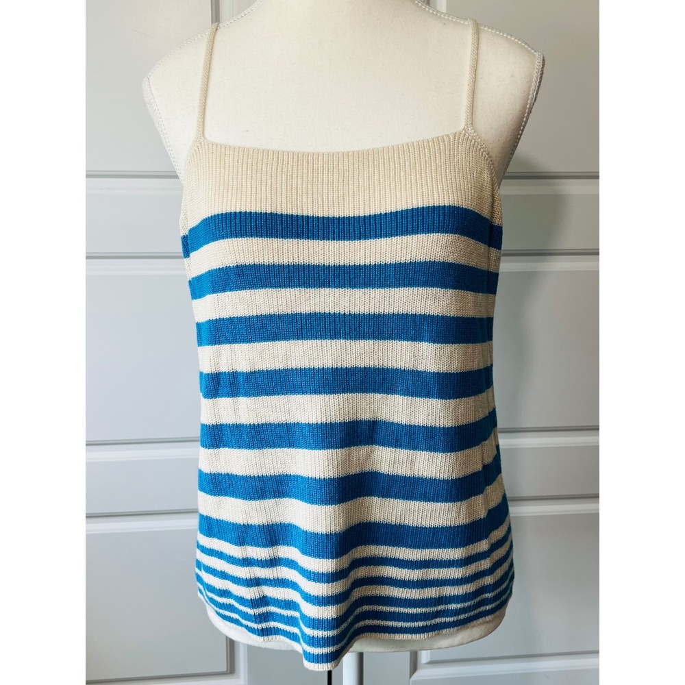 Vero Moda‎ Striped Knit Tank Top Sleeveless Casual Blue Cream Large
